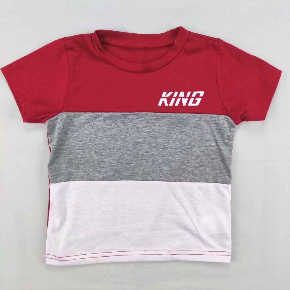 Unbranded T-Shirt Kids 2-3Y Red Colorblock KING Graphic Short Sleeve Tee